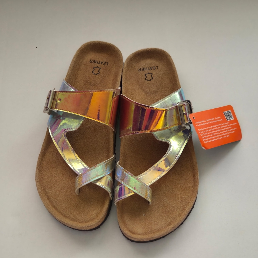 Women's Harvest Land Cork Slip On Buckle Strap Sandals Leather Size 5